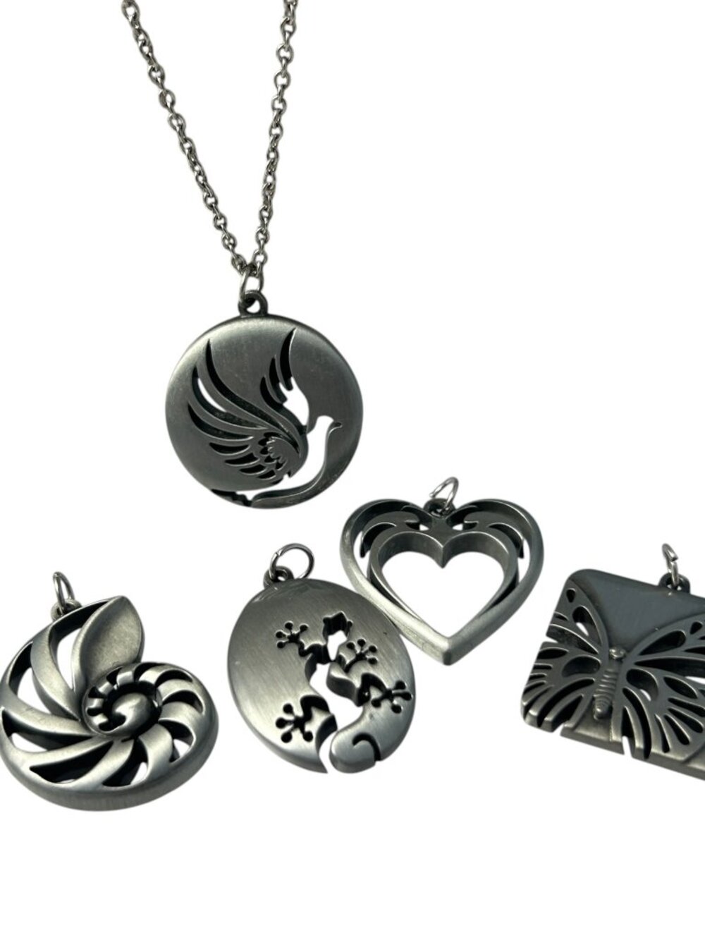 Always Be True Necklace 5 Charm Pendant Set Heart Butterfly Shell Bird Gecko